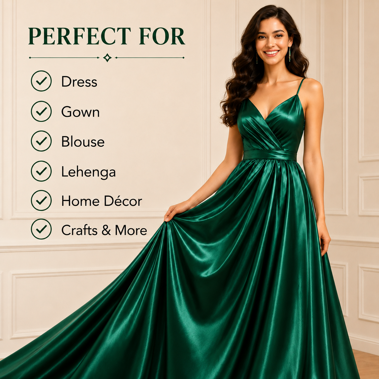 Green Satin Fabric | Premium Green Satin Material | The Fabric Touch - Image 3