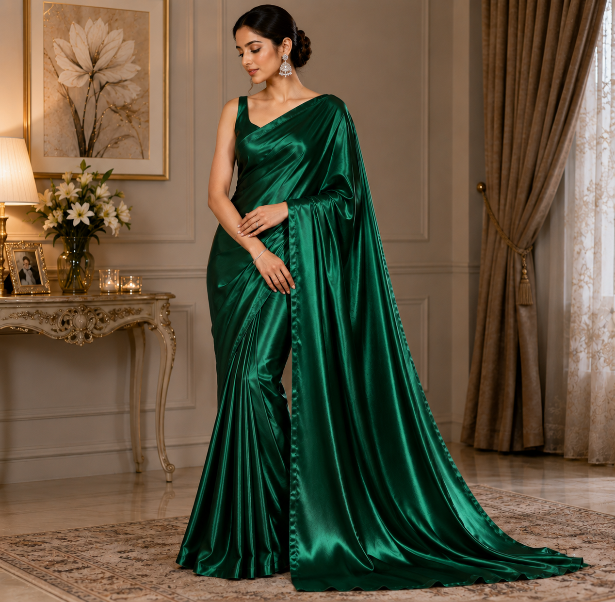 Green Satin Fabric | Premium Green Satin Material | The Fabric Touch - Image 4