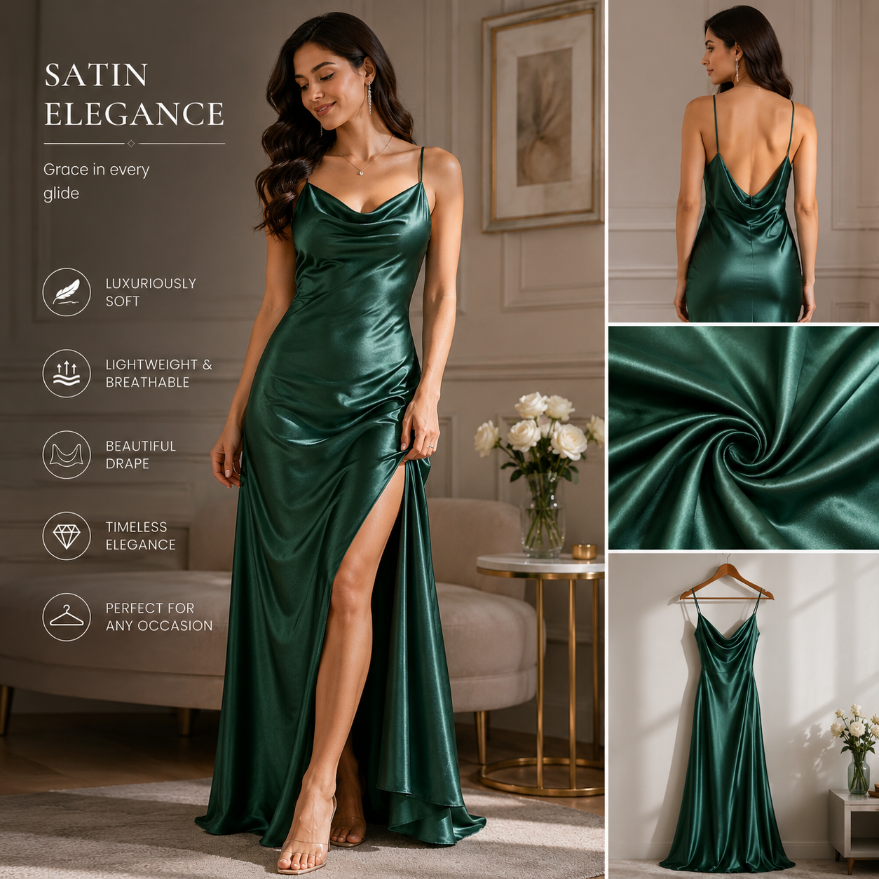 Green Satin Fabric | Premium Green Satin Material | The Fabric Touch - Image 10