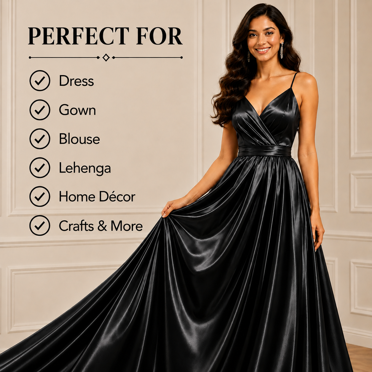 Black Satin Fabric – Premium Black Satin Material| The Fabric Touch - Image 7