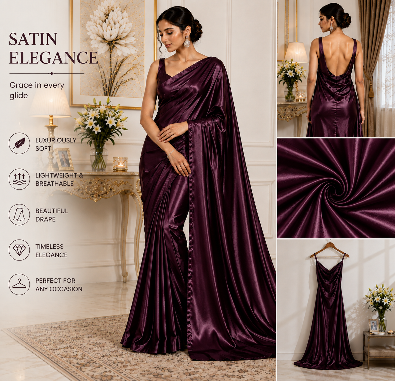 Burgundy Satin Fabric | Premium Burgundy Satin Material | The Fabric Touch - Image 7
