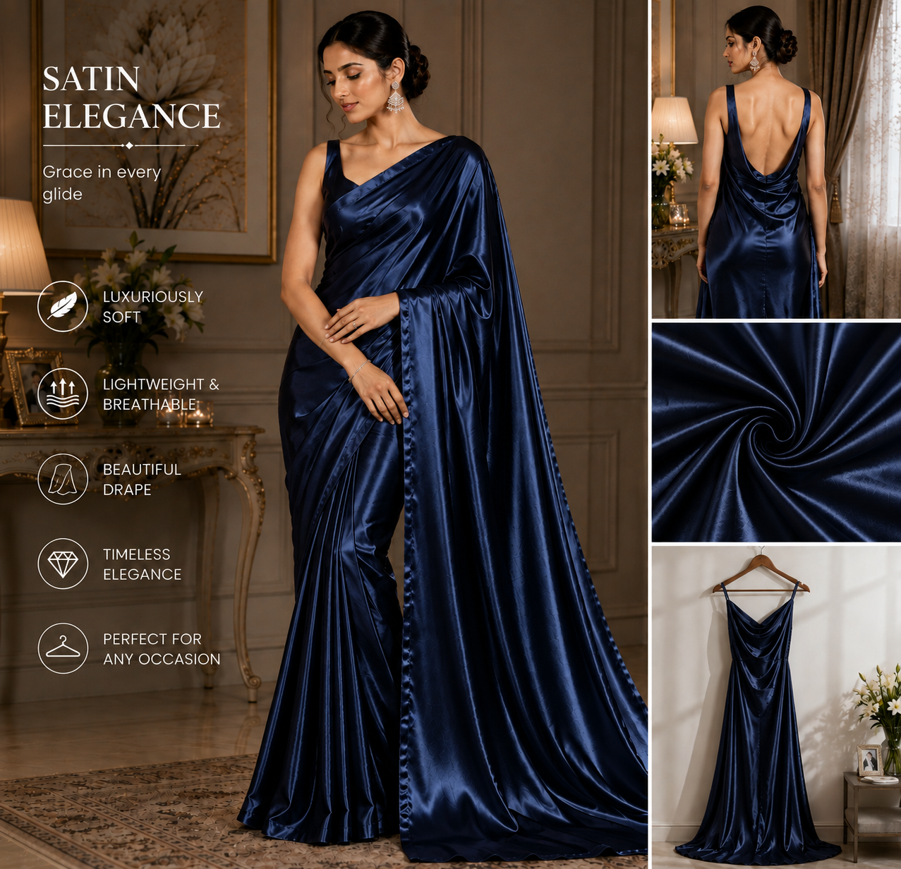Navy Blue Satin Fabric – Premium Navy Satin | The Fabric Touch - Image 5
