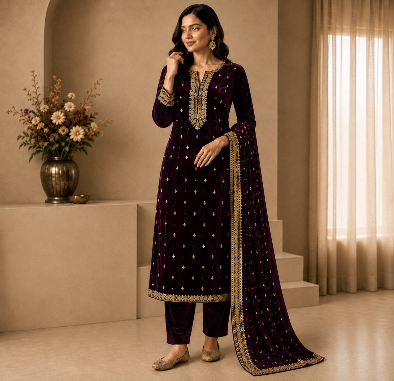 Plum Velvet Fabric | Premium Plum Velvet Material | The Fabric Touch - Image 6