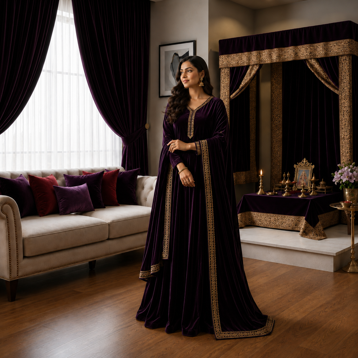 Plum Velvet Fabric | Premium Plum Velvet Material | The Fabric Touch - Image 2